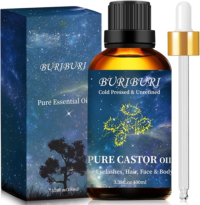 BURIBURI Castor Oil Pure Carrier Oil with Applicator Kit, 100% Pure, Organic, Cold-Pressed, Natural Castor Oil 100ml/3.38fl.oz - Bloomnest