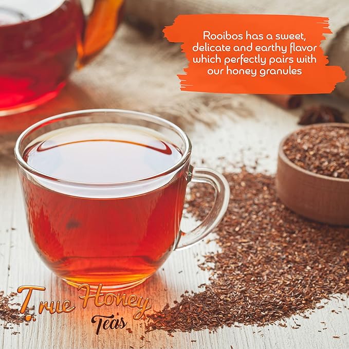 True Honey Rooibos Tea Bags - Honey Crystals Blended in Every Sachet - Decaf Red Rooibos Tea - All Natural Organic Herbal Caffeine Free Tea Bag 24 Count - Bloomnest