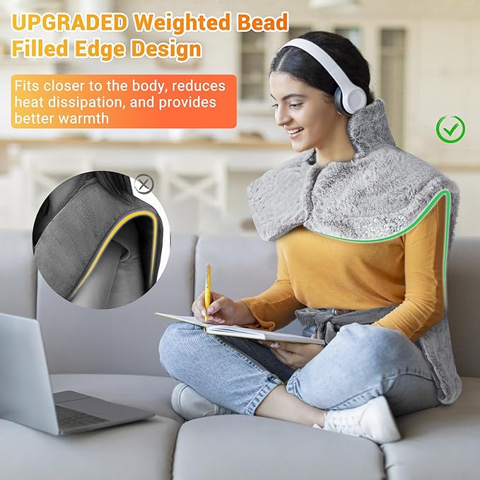 Massaging Heating Pad for Neck and Shoulders and Back, 24" x 35" Large Electric Heating Pad for Back Pain Relief with 3 Heat Levels, 4 Massage Settings, 2H Auto Shut-Off, 4 Massage Motors,Grey - Bloomnest