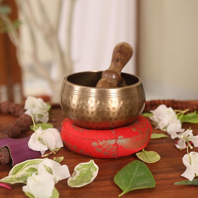 Tibetan Singing Bowls Set - Meditation Sound Bowl Stress Relief Tool and Spiritual Decor for Yoga Mindfulness, Healing & Chakra balancing Relaxation by Himalayan 3.5" Marubhumi