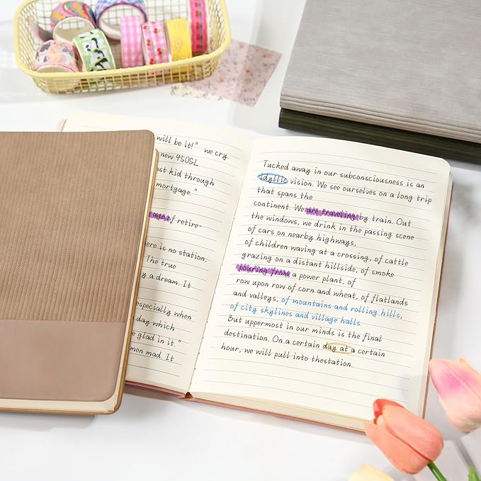 Lined Journal Notebook for Work College Ruled Note Book 7.2"x9.6" B5 PU Leather Daily Journaling 160 Pages for Women Men Writing Home School Supplies Business (Darkgreen/Darkpink) - Bloomnest