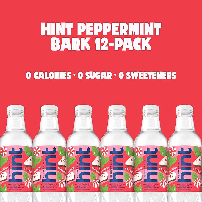 Hint Fruit-Infused Bottled Water, Peppermint Bark- Sugar Free Flavored Water with Zero Calories, Naturally Flavored, and No Artificial Sweeteners - 16 Fl Oz (Pack of 12) - Bloomnest