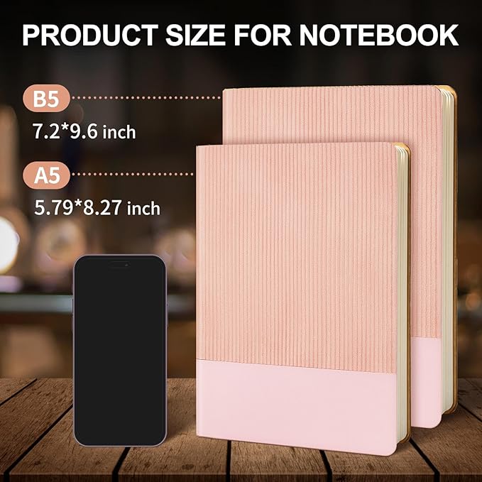 Lined Journal Notebook for Work College Ruled Note Book 7.2"x9.6"B5 PU Leather Daily Journaling 160 Pages for Women Men Writing Home School Supplies Business (Pink) - Bloomnest