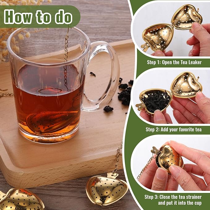 Sumind 25 Pcs Heart Tea Strainer Stainless Steel Ball Infuser Loose Leaf Steeper Interval Diffuser Mesh Filters with Extended Chain Hook for Cup Bottle Tea Party Wedding Bridal Shower(Gold) - Bloomnest