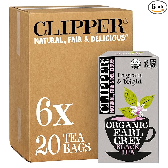 Clipper Tea, Earl Grey, Organic Tea with Citrus Begamot, Plant Based, Black Tea, Caffeinated British Tea, 6 Pack, 120 Unbleached Tea Bags - Bloomnest