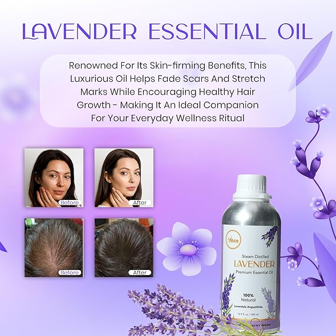 My Ace Lavender Essential Oil – 100% Pure & Natural, Steam Distilled from Lavender Flowers – Premium Grade Undiluted Oil for Diffuser, Aromatherapy, Soap & Candle Making - 16 fl oz MyAce