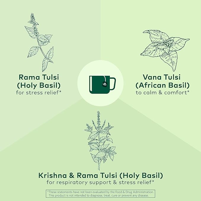 ORGANIC INDIA Tulsi Original Herbal Tea - Holy Basil and African Basil Calming and Stress Relief Tea, Immune Support, USDA Certified Organic, Non-GMO, Caffeine-Free - 18 Infusion Bags, 6 Pack - Bloomnest