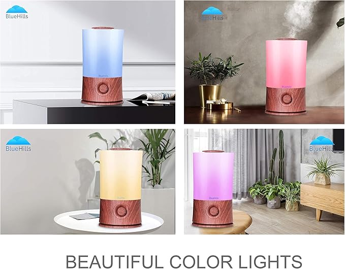 BlueHills Premium 2000 ML XL Essential Oil Diffuser Aromatherapy Humidifier for Large Room Home 40 Hour Run Huge Coverage Area 2 Liter Extra Large Capacity Diffuser High Mist Dark Wood Grain E003 - Bloomnest