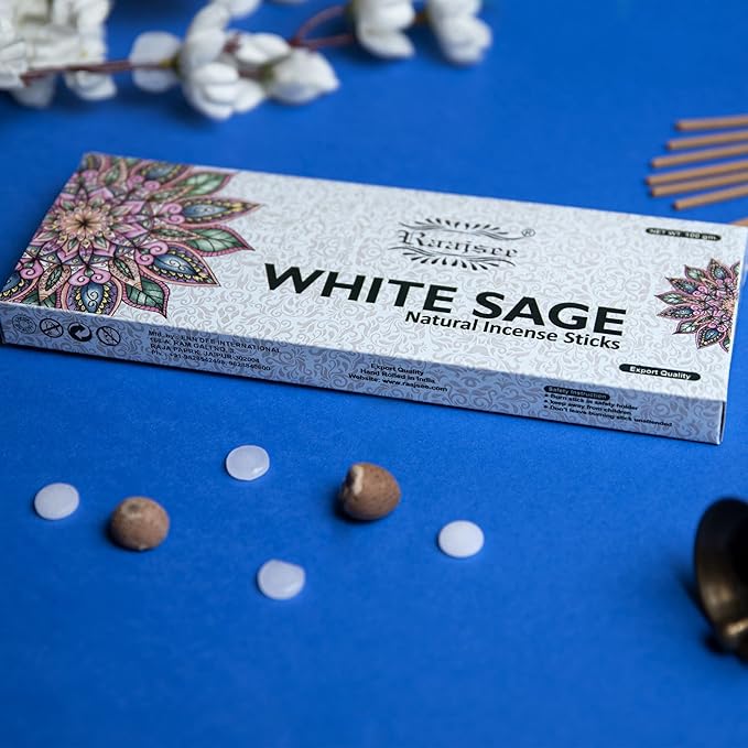 White Sage Incense Sticks for Cleansing 100 gm Pack - 100% Natural -Charcoal Free - Organic Non Toxic Clean Burning - Made from Upcycled Flowers RAAJSEE