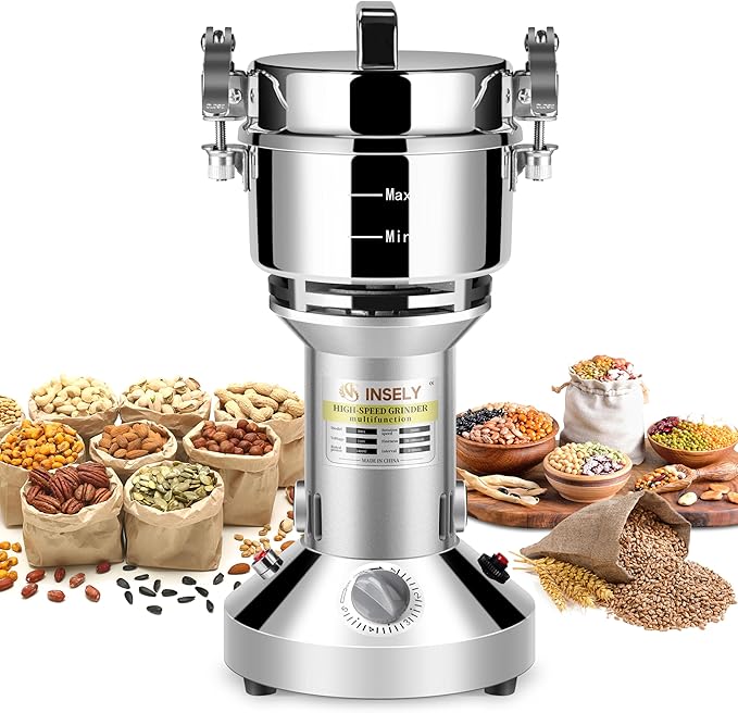 Grain Mill Grinder 300g High Speed Food Grain Mill Stainless Steel Seeds Flour Nut Pill Wheat Corn Herbs Spices & Seasonings Dry Grinder Electric Machine Grinder for Kitchen - Bloomnest