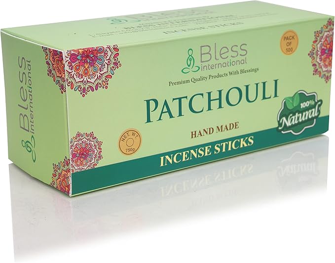 Bless-Patchouli 100%-Natural-Handmade-Hand-Dipped Organic-Chemicals-Charcoal-Free Purification-Relaxation-Positivity-Yoga-Meditation Best-Woods-Scent (500 Sticks (26 OZ)) BlessInternational