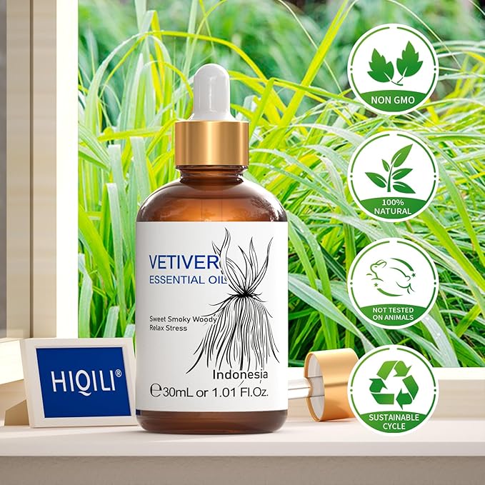 HIQILI 1 Fl Oz Vetiver Essential Oil, 100% Pure Natural for Skin, Candle Making - 30ml - Bloomnest