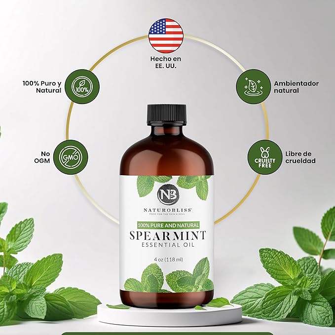 NaturoBliss Spearmint Essential Oil, 100% Pure and Natural Therapeutic Grade, Premium Quality Spearmint Oil, 4 fl. Oz - Perfect for Aromatherapy and Relaxation - Bloomnest