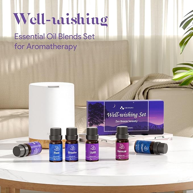 ASAKUKI Essential Oils, Essential Oil Blends Set for Diffusers, Humidifiers, Candle Making, Aromatherapy-Breathe, Uplift, Sensual, Rest, Unwind, Balance, 6 * 10ml - Bloomnest