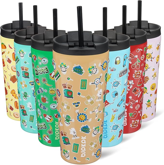 BJPKPK 22oz Tumbler With lid And Straw Stainless Steel Travel Coffee Mug Insulated Tumblers Cups,Spring Party Brown - Bloomnest
