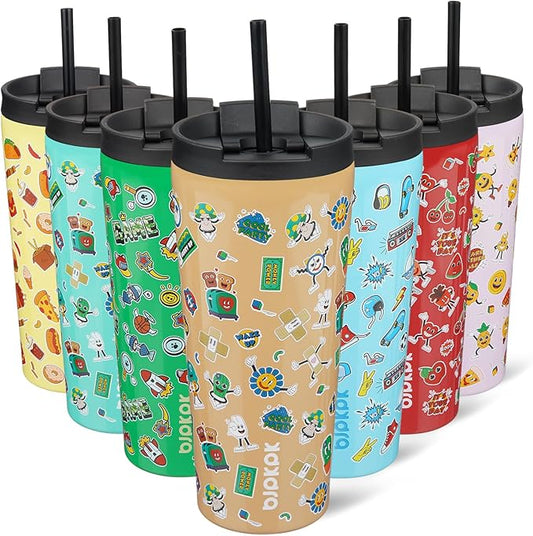 BJPKPK 22oz Tumbler With lid And Straw Stainless Steel Travel Coffee Mug Insulated Tumblers Cups,Spring Party Brown - Bloomnest