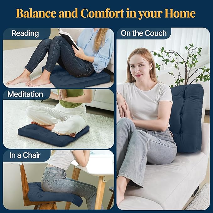 Velvet Floor Pillow,Square Large Pillows Seating for Adults, Navy Tufted Cushions for Meditation, Yoga Tatami Living Room Chair Booster Machine-Washable & Dryer-Safe, Navy, 22x22 Inch - Bloomnest