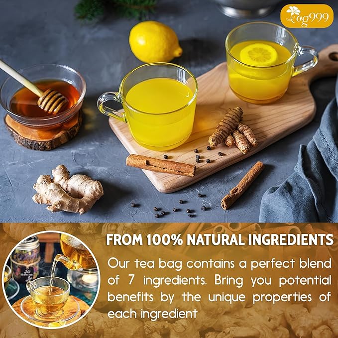 TOG999, 30 Bags Premium Turmeric Ginger Cinnamon Tea. Upgraded Version. Improve Digestion, Support Brain, Weight, Skin and Sleep. Eco-Conscious Tea Bags. No Sugar, No Caffeine, No Gluten, Vegan. - Bloomnest