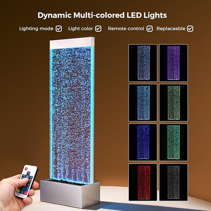 Bubble Wall Waterfall Fountain, Acrylic Indoor Floor Standing Water Wall with Changing LED Color Lights Remote Control, 64" x 19", Housewarming, Christmas Home Decor (Bubble Wall) - Bloomnest