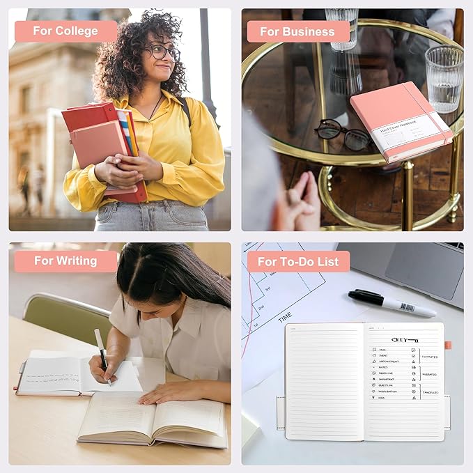 CAGIE Pink Journal Notebook for Women, 320 Pages College Ruled Notebook, 100 Gsm Paper Thick Lined Journal, A5 Hardcover Leather Journals for Writing, 5.7x8.3 In - Bloomnest