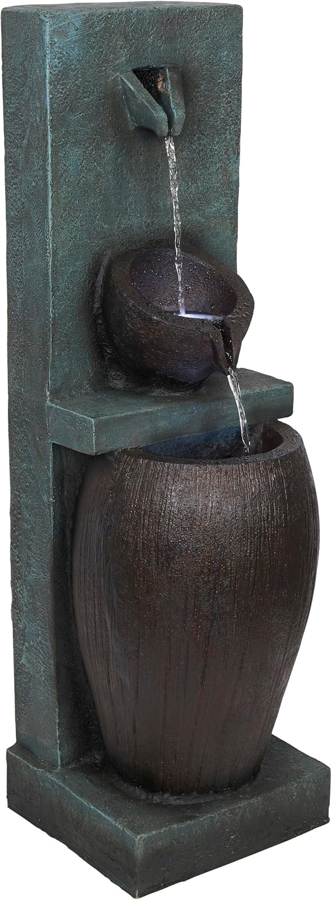 Alpine Corporation TZL388 32" 3 Tier Jar Fountain with LED Lights, Elegant Outdoor Water Feature for Garden, Patio, Backyard, Home Décor, Ceramic Water Fountain & Landscape Decorations, Gray - Bloomnest