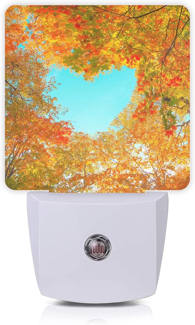 Blue Heart Sky Night Light,Autumn Red Maple Leaves Forest Trees Plug-in Night Lights with Dusk-to-Dawn Sensor for Stairway/Hallway/Bedroom Sleep Friendly Ideal for Women/Girls/Boys Gift,0.5W - Bloomnest