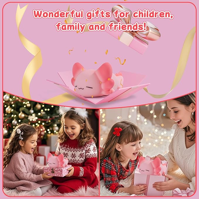 Tremdwoto Axolotl Night Light for Kids, 7 Color Changing Cute Axolotl Lamp，Dimmable &1/3 H Timer, USB Rechargeable Silicone Nursery Nightlight for Kid Bedroom Decor Axolotl Gift for Boys and Girls - Bloomnest