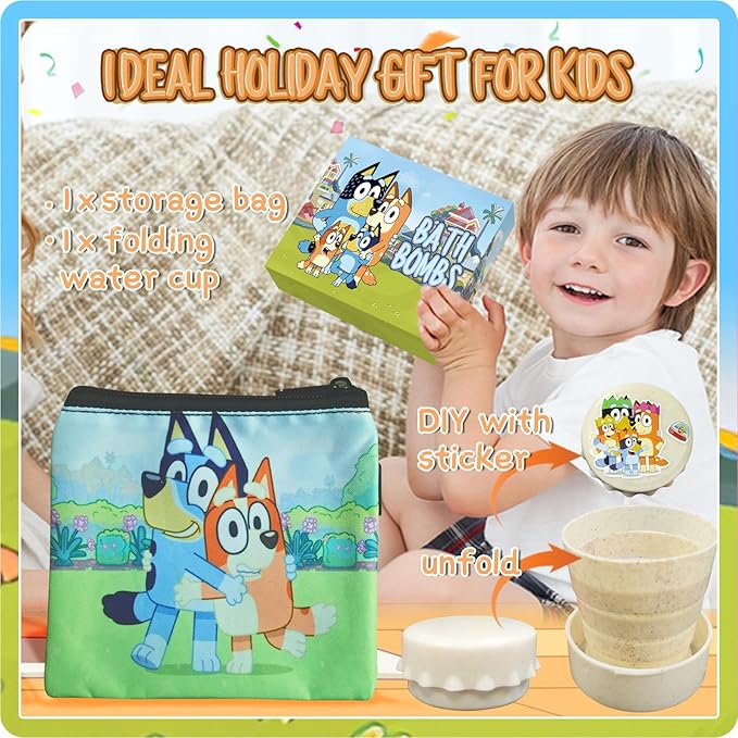 The Blue Heelers Gifts Set: Bath Bombs with Toys Inside, Shower Steamers, Felt Masks, Tattoos, Rubber Bag, Shoe Charms, Collapsible Cup, Storage Bag, Coloring, Gift Card&Sticker, Kids Best Gifts - Bloomnest