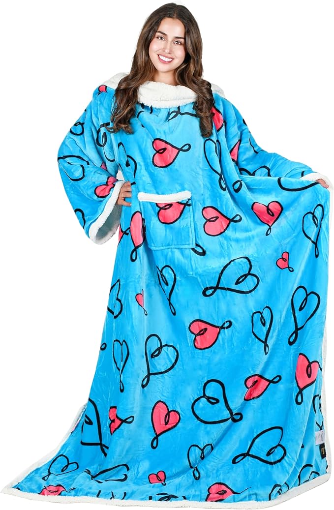 Tirrinia Sherpa Wearable Blanket With Sleeves, Full Body Throw Reading Wrap TV Blankets - Bloomnest