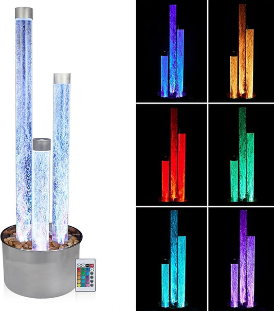 Alpine Corporation MLT166SL 3 Tier Indoor and Outdoor Water Acrylic Bubble Fountain for Home, Office, and Patio Decor, with Remote and 16 Color LED Lights, 54", Silver Base - Bloomnest
