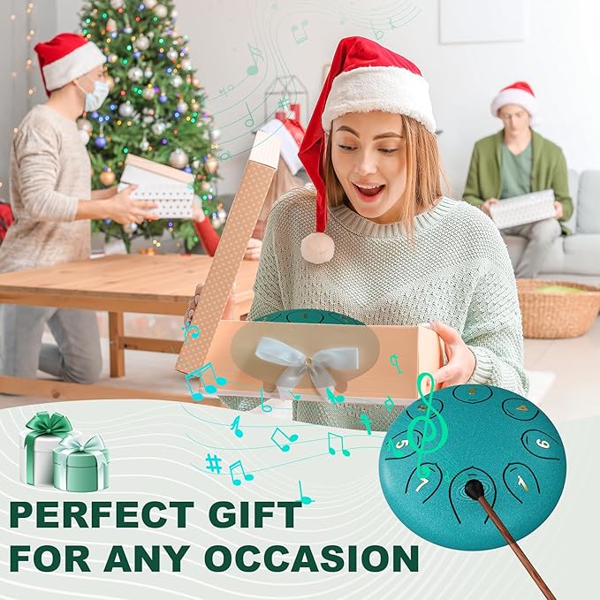 Steel Tongue Drum 6 Inch 8 Notes, Rain Drums for Outside C major, Hang Instrument, Handpan for Kids, Ethereal Hand Pan for Meditation Yoga Musical Education, Malachite Green - Bloomnest
