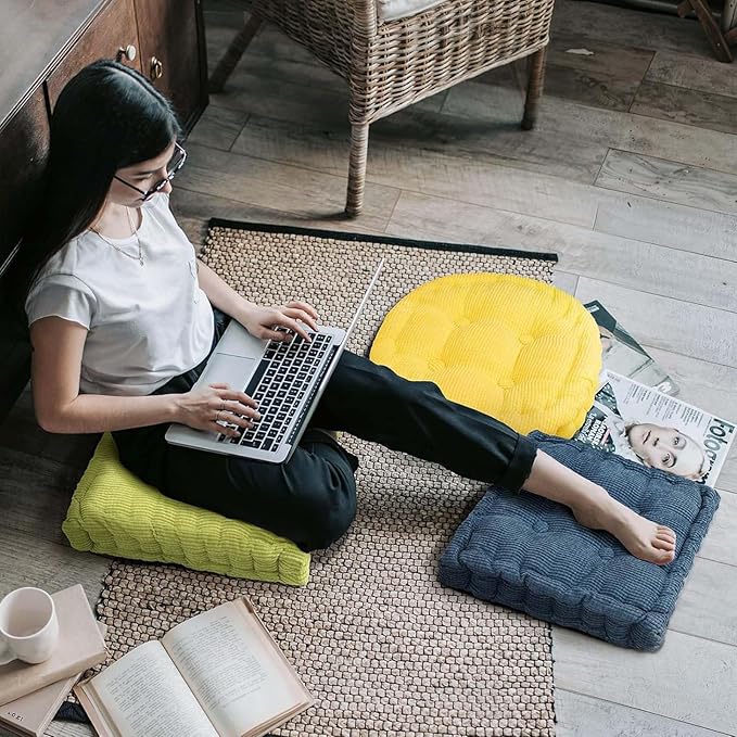 Large Square and Round Floor Cushions for Adults 2 Pack Meditation Floor Pillow Orange Corduroy Floor Seat Pillows Cushion for Living Room Balcony Tatami Yoga,18x18 Inch - Bloomnest