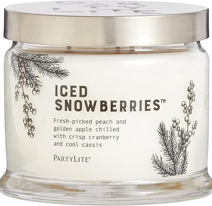 PartyLite Iced Snowberries Scented, Notes of Apple, Cassis, Cranberry, Peach, Strawberry, Berry, Vanilla & Musk,13.2oz 3-Wick Jar Candle, 45 Hour Burn Time, Luxurious Fragrance, Perfect for Gifting - Bloomnest