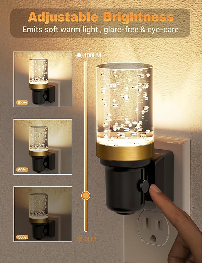 JandCase Night Light, Dimmable Night Lights Plug into Wall, Auto On/Off Light Sensor Nightlight, 3000K Warm White 0-100LM Brightness LED Nightlight, Bathroom Night Light Hallway Bedroom Decoration - Bloomnest