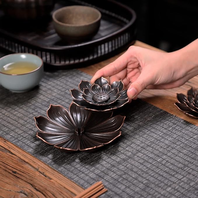 Large Incense Holder for Sticks Anti-Ash Spilling, Brass Lotus Incense Stick Holder and Detachable Ash Catcher - Bloomnest