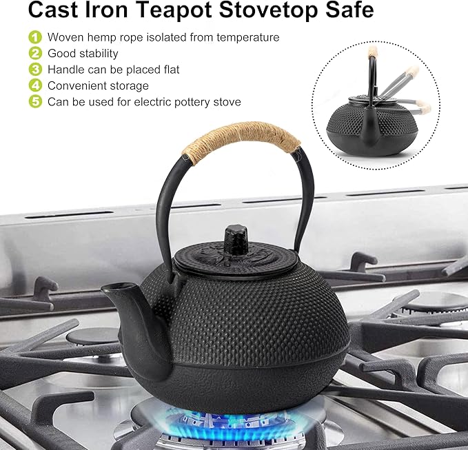 suyika Japanese Tetsubin Cast Iron Teapot Tea Kettle pot with Stainless Steel Infuser for Stovetop Safe Coated with Enameled Interior 22 oz/650 ml - Bloomnest