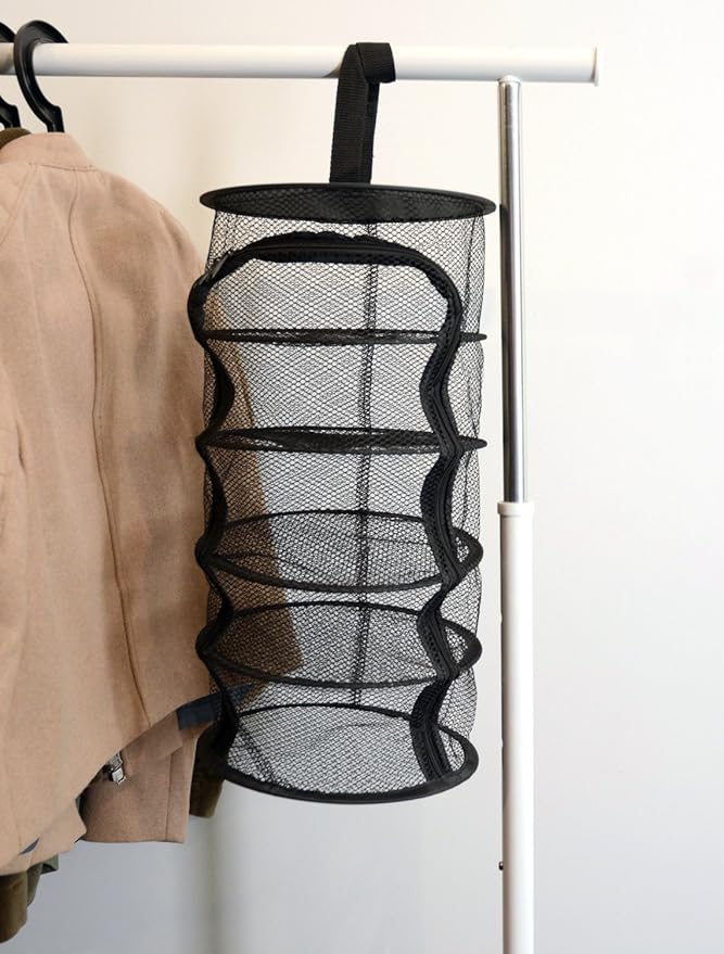 9 Inch 5 Level Micro Hanging Dry Net Indoor/Closet Drying Rack for Herbs, Plants, Organizer, Freshner - Black Mash Screen with Top-to-Bottom Zipper - Apartment Size with Zipped Storage Pouch - Bloomnest