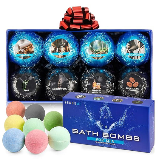 Bath Bombs for Men - Mens Relaxing Bath Bombs Gift Set - Organic with Masculine Scents for Him - 2.5 Oz Each - Gift Set of 8 Scented with Natural Essential Oils for Boyfriend, Husband or Father - Bloomnest