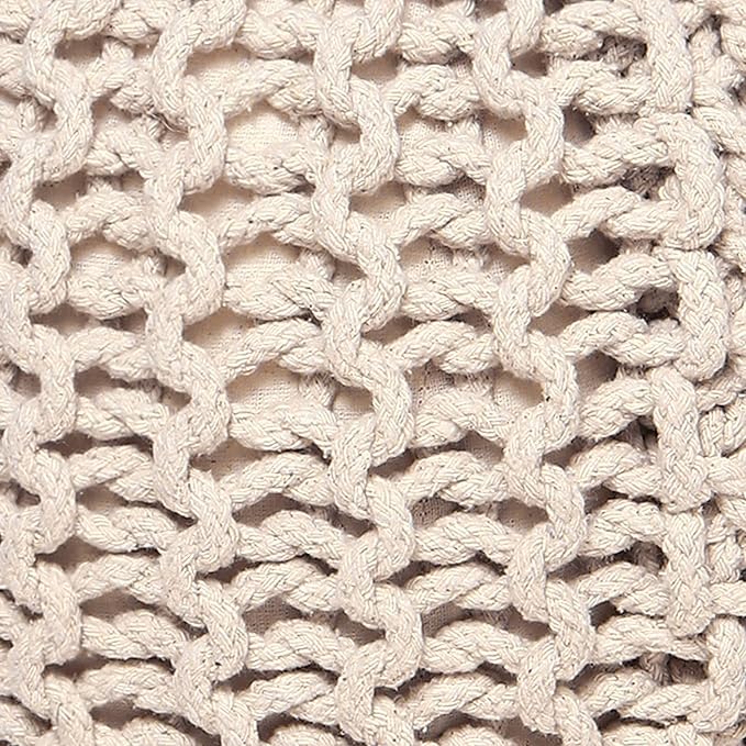 REDEARTH Round Pouf Ottoman - Cable Knitted Boho Poof - Home Décor Cord Pouffe Handmade Circular Footrest for Living Room - Bedroom - Kids Bedroom - 100% Cotton Pouf (18" x 18" x 14") - Ivory - Bloomnest