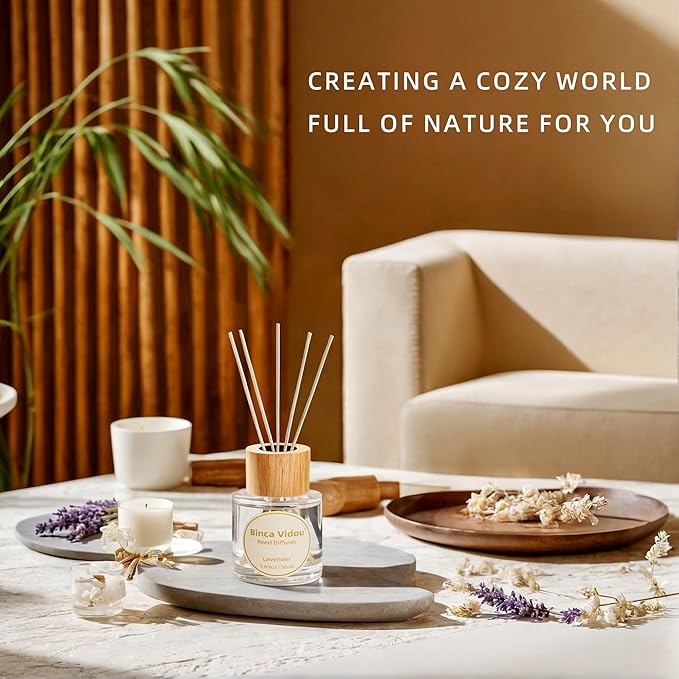 Reed Diffuser Set, Binca Vidou Lavender & Vanilla Natural Scent Oil Diffusers with Sticks for Home Office Bathroom Aromatherapy Decor 1.69oz x 2 - Bloomnest