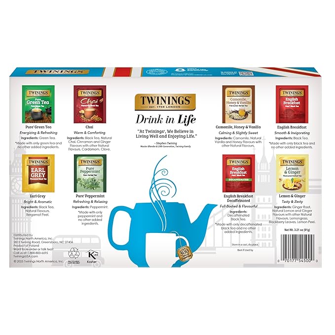 Twinings Tea Classics Collection Gift Box Variety Sampler, 48 Tea Bags (Pack of 1), Enjoy Hot or Iced, Includes Black, Herbal, Green, & Chai Teas - Bloomnest