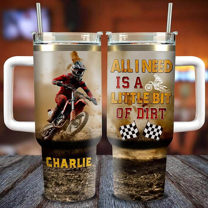 WAZONE Personalized Dirt Bike Racing Stainless Steel 40oz Tumbler with Handle and Straw Thanksgiving Birthday Christmas Fathers Day Custom Gifts For Motorcycle Boyfriends Men Dad Husband - Bloomnest