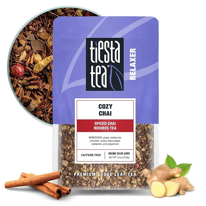 Tiesta Tea - Cozy Chai, Loose Leaf, Spiced Chai Rooibos Tea, Premium Caffeine-Free Herbal Blend, Makes Hot or Iced & Up to 25 Cups, 2.5oz Resealable Pouch - Bloomnest