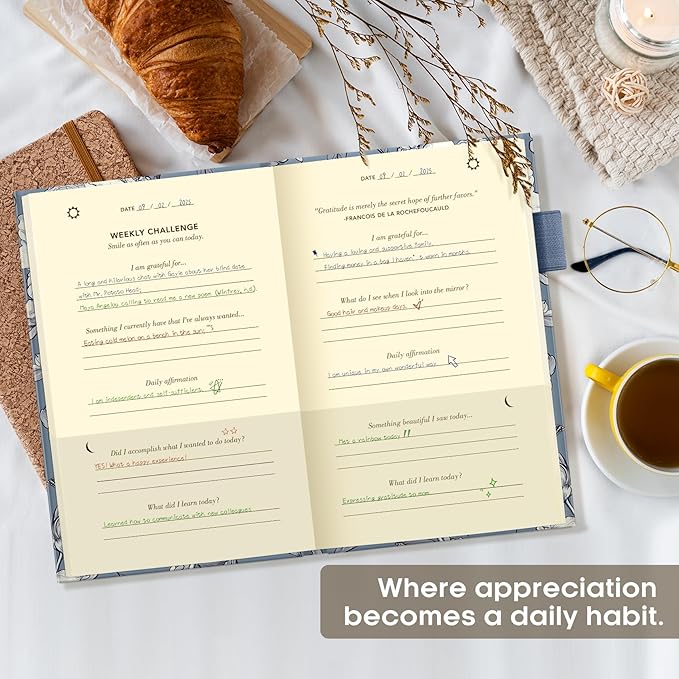 Gratitude Journal for Women – Undated Daily Mindfulness & Manifestation Journal with Prompts for Cultivate Affirmations, Positivity, Self-Care & Happiness - Butterfly Peony - Bloomnest