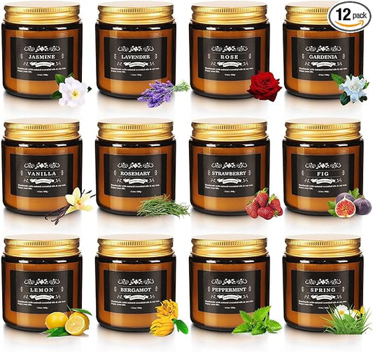Scented Candle Set 12 Pack, Candle for Home Scented, Odor Eliminating, Stress Relief, Long Lasting Soy Wax Gift Set - Bloomnest