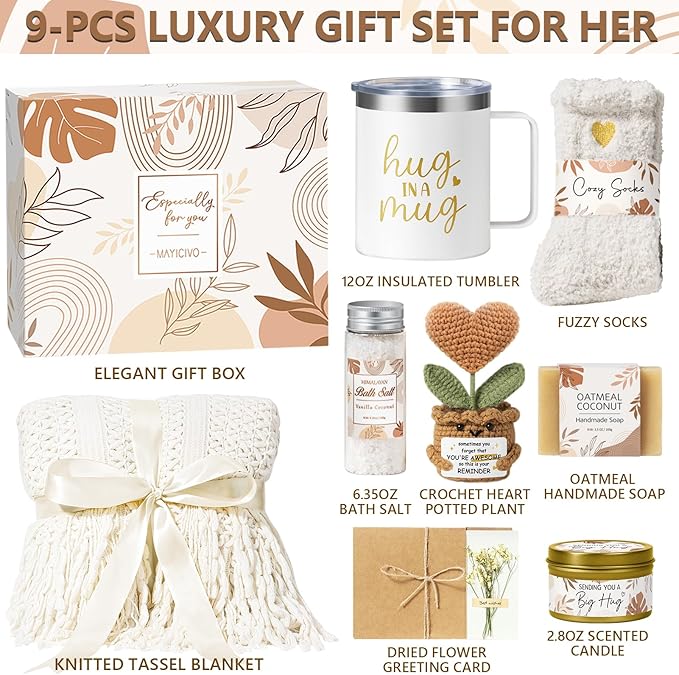 Self Care Gifts Get Well Soon Gift Baskets for Women, Birthday Gifts for Women Care Package, Unique Sympathy Gift Basket Spa Thinking of You Valentines Day Gift Set for Her Wife Mom Best Friend Sister - Bloomnest