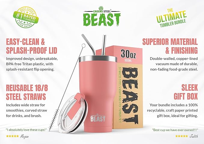 Beast 30 oz Tumbler Stainless Steel Vacuum Insulated Coffee Ice Cup Double Wall Travel Flask (Blossom Pink) - Bloomnest