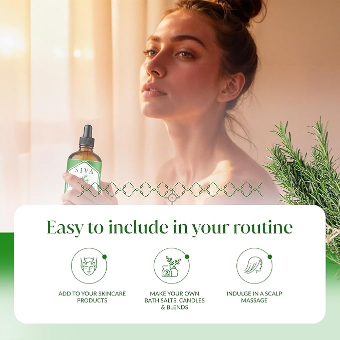Siva Rosemary Essential Oil - 4 Fl Oz – 100% Natural Rosemary Oil - for Diffuser, Face, Skin Care, Aromatherapy, Hair Care, Scalp and Body Massage - with Dropper - Bloomnest