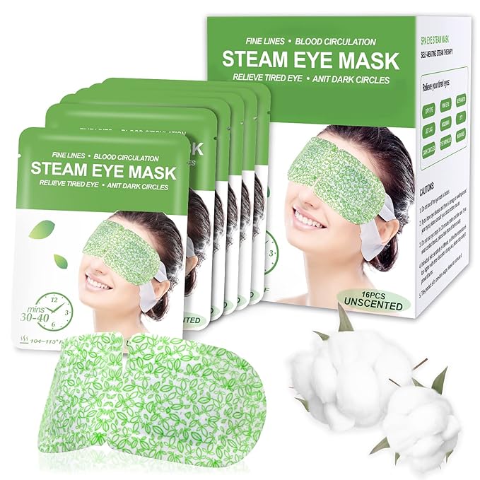 16 Packs Steam Eye Masks for Dry Eyes, Self Heating Warm Compress for Eyes Fatigue & Puffiness Relief, Disposable Heated Eye Mask Travel Essentials, Spa Relaxation Set for Women Christmas, Unscented - Bloomnest