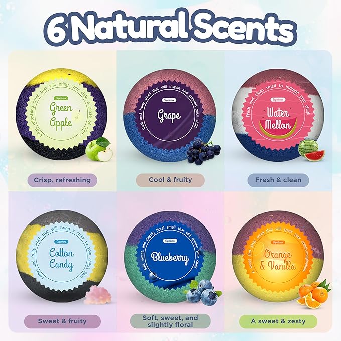 EvolutionUSA Black Epic Superhero Bath Bombs for Kids, 6 Super Hero Bath Bombs with Toy Inside, Lush Childrens Bathbombs, Organic Bathbomb with Surprise Inside, Fizzy Fun Superhero Bath Balls